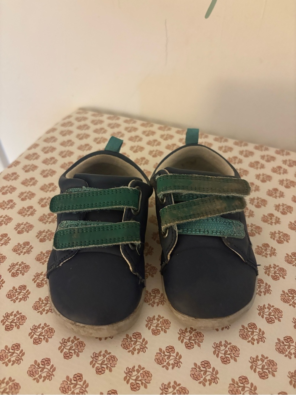Kids Navy Sneakers with Green Hook-and-Loop Straps